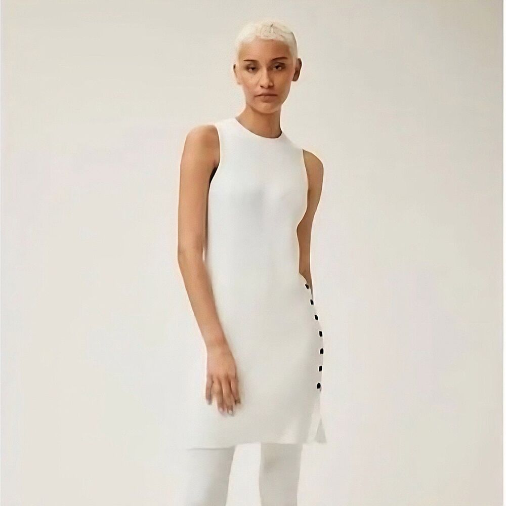 LITA by Ciara Cream Side Button Ribbed Sweater Dress Small NWT Minimalist